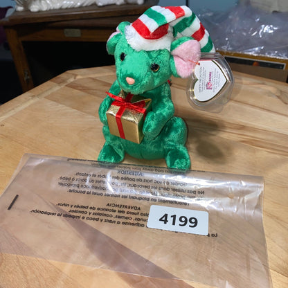 Ty Beanie Babies Tidings Mouse Plush Holiday Christmas Collectible Vintage-Style With Gift & Striped Hat