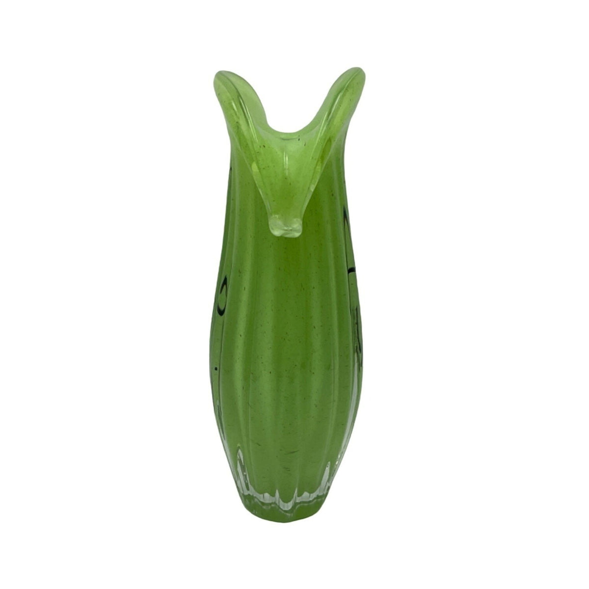 Vintage Green Murano Art Glass Vase With Hand-Painted Black Abstract Design
