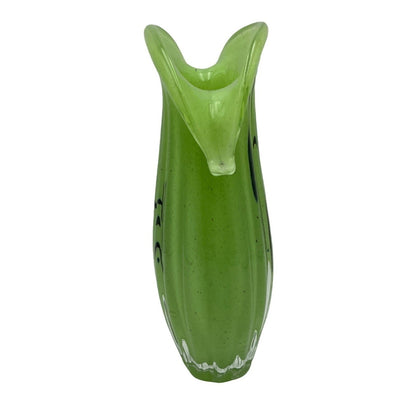 Vintage Green Murano Art Glass Vase With Hand-Painted Black Abstract Design