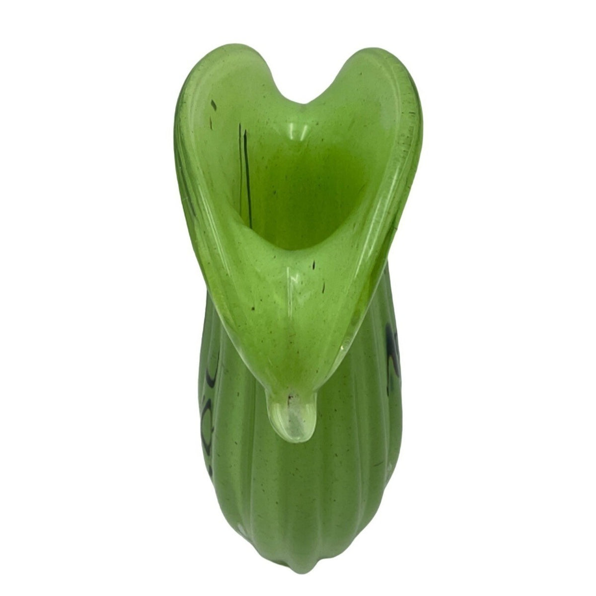 Vintage Green Murano Art Glass Vase With Hand-Painted Black Abstract Design