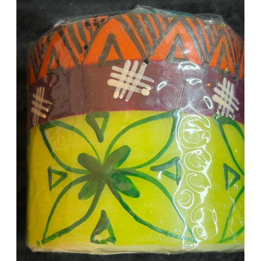 Hand-Painted Nobunto Pillar Candle 3" Matuko Fair Trade South African Artisan Gift Decor Multicolor