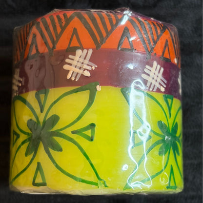 Hand-Painted Nobunto Pillar Candle 3" Matuko Fair Trade South African Artisan Gift Decor Multicolor