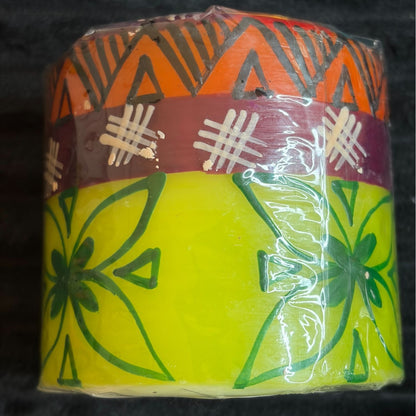 Hand-Painted Nobunto Pillar Candle 3" Matuko Fair Trade South African Artisan Gift Decor Multicolor
