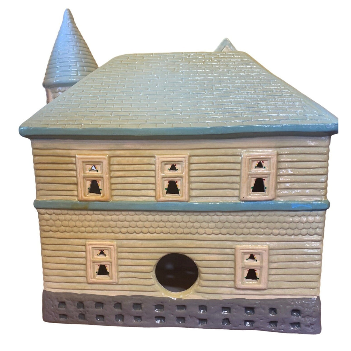 Yuletide Holiday Christmas Ceramic House Lighted Blue Green Gray Christmas Holiday