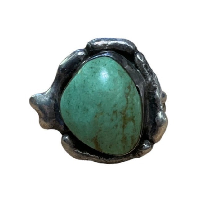 Ring Green Turquoise Silver Size 6.5 Native American Artisan Vintage Handmade