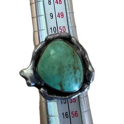 Ring Green Turquoise Silver Size 6.5 Native American Artisan Vintage Handmade
