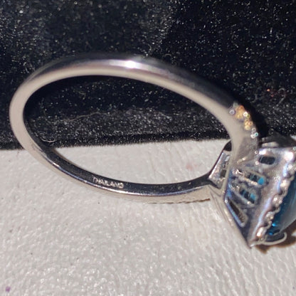 Ring Blue Topaz White Spinel Size 9.75 4.2 Ct. Approx. Total Sterling Silver Stamped 925