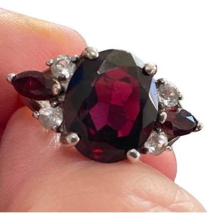 Elegant 925 Sterling Silver Ring With Rubellite & Topaz Stones Size 7