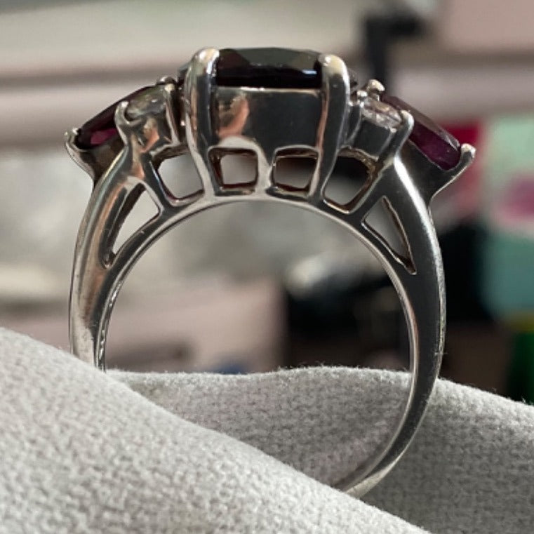 Elegant 925 Sterling Silver Ring With Rubellite & Topaz Stones Size 7