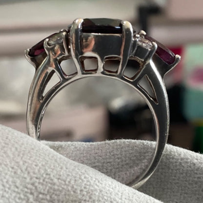 Elegant 925 Sterling Silver Ring With Rubellite & Topaz Stones Size 7