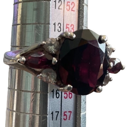 Elegant 925 Sterling Silver Ring With Rubellite & Topaz Stones Size 7