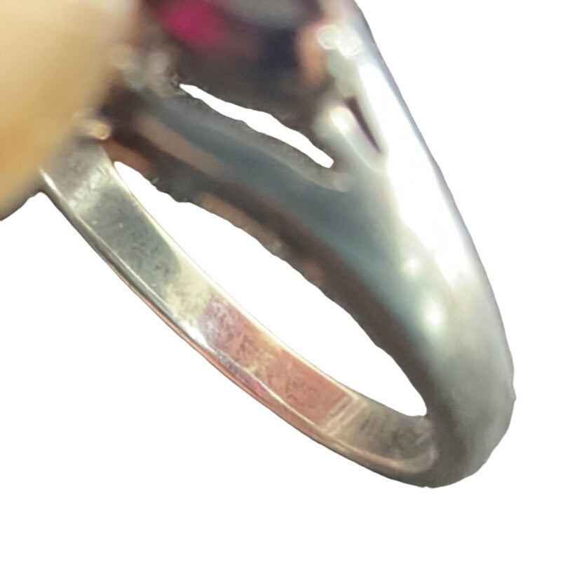 Elegant 925 Sterling Silver Ring With Rubellite & Topaz Stones Size 7