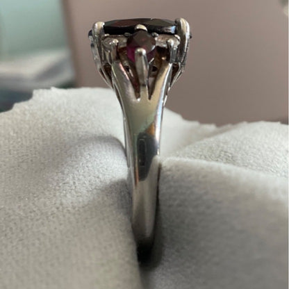 Elegant 925 Sterling Silver Ring With Rubellite & Topaz Stones Size 7