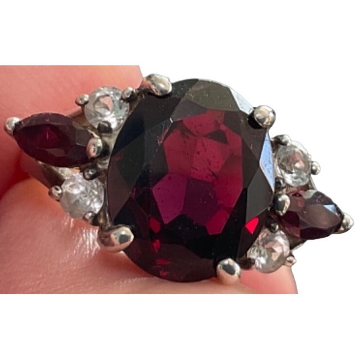 Elegant 925 Sterling Silver Ring With Rubellite & Topaz Stones Size 7