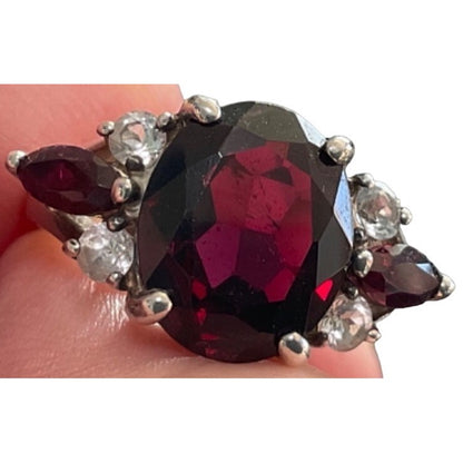 Elegant 925 Sterling Silver Ring With Rubellite & Topaz Stones Size 7