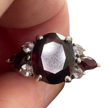 Elegant 925 Sterling Silver Ring With Rubellite & Topaz Stones Size 7
