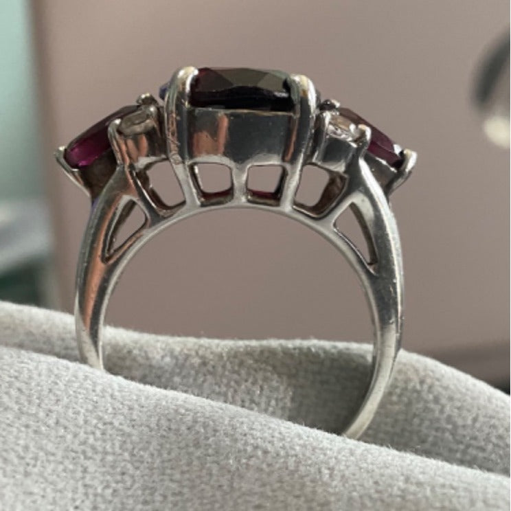 Elegant 925 Sterling Silver Ring With Rubellite & Topaz Stones Size 7