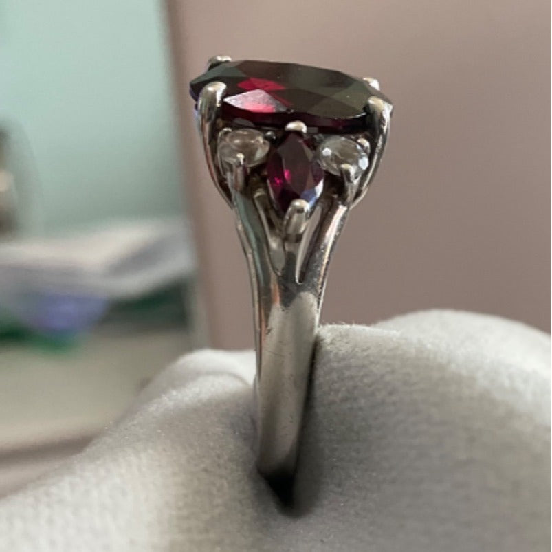 Elegant 925 Sterling Silver Ring With Rubellite & Topaz Stones Size 7