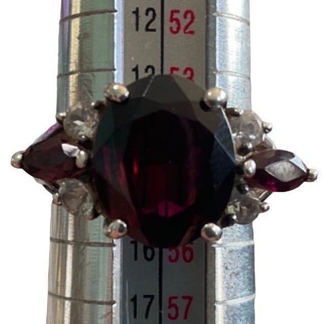 Elegant 925 Sterling Silver Ring With Rubellite & Topaz Stones Size 7