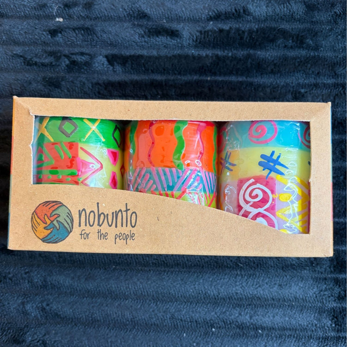 Nobunto Shahida Handcrafted Fair Trade 3 2.5" Candle Set From South Africa - Multicolor Unique Votive Design Each Candle Hand-Made & Painted