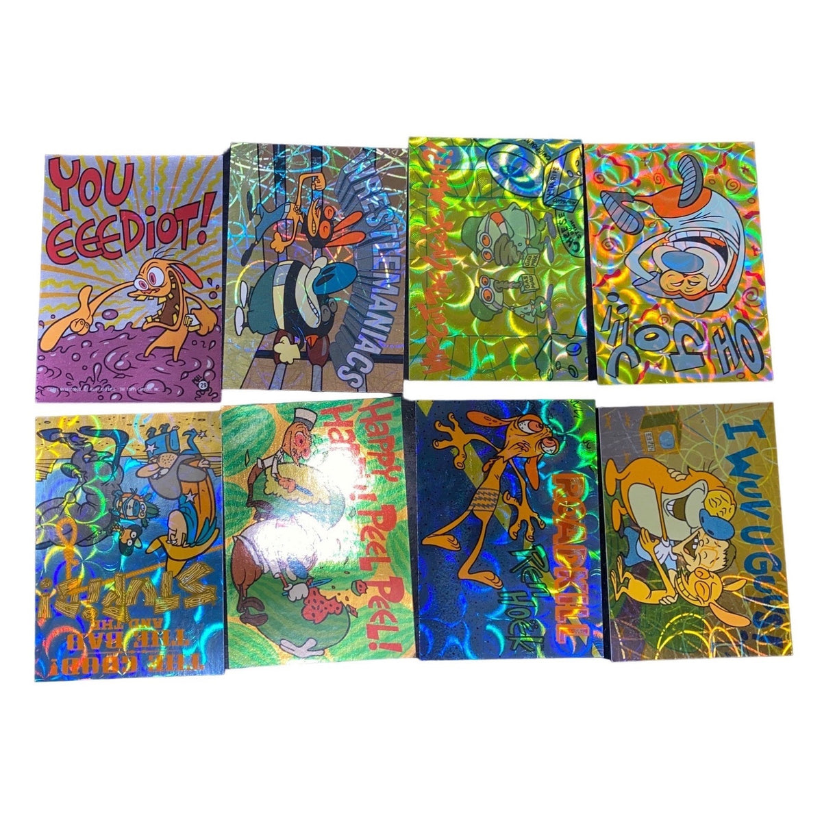 Vintage Topps Nickelodeon Ren & Stimpy Trading Card Set W/ Holographic Cards & Puzzle Poster