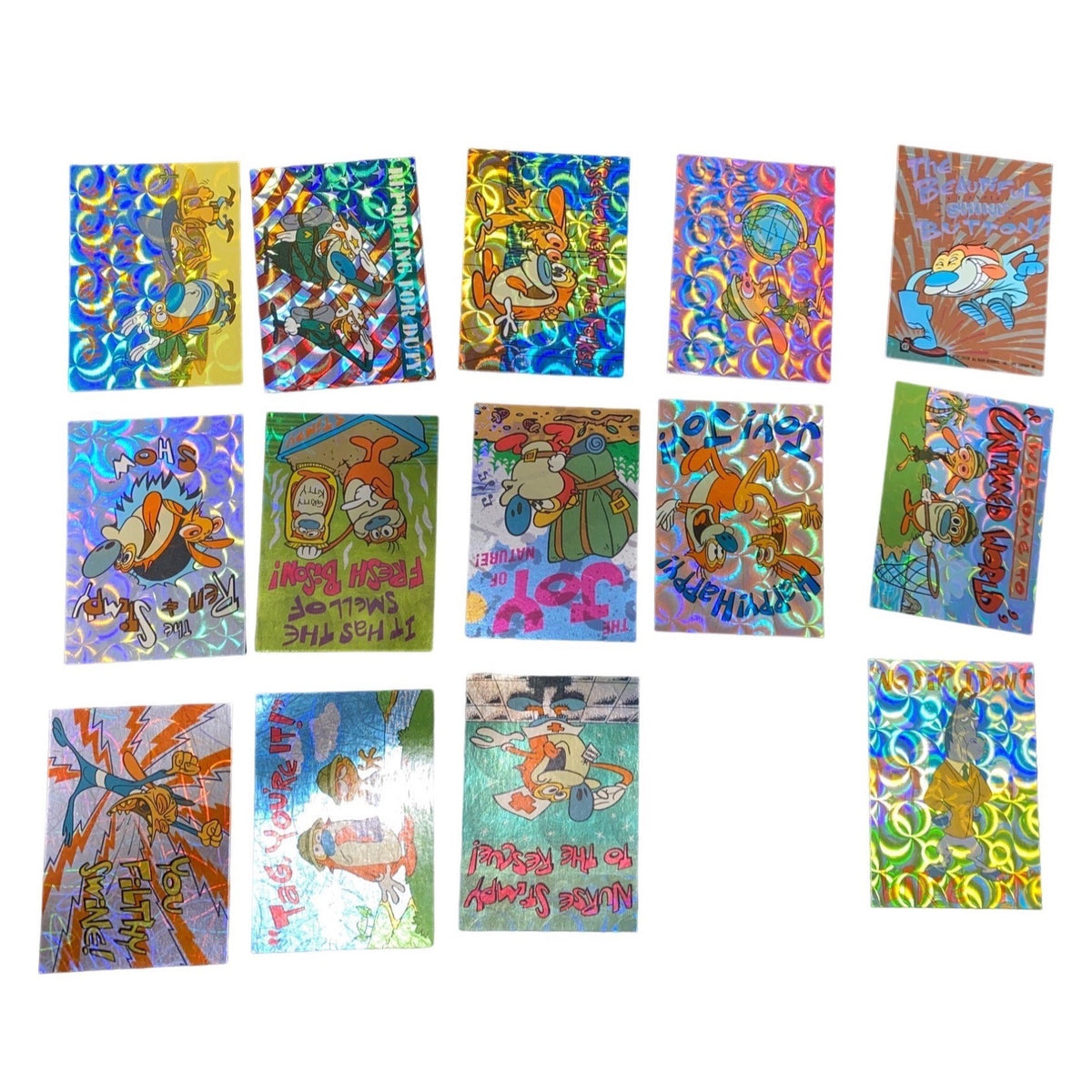 Vintage Topps Nickelodeon Ren & Stimpy Trading Card Set W/ Holographic Cards & Puzzle Poster