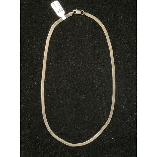 14K White Gold Flattened Snake Chain Necklace 16" Lobster Clasp Vintage-Inspired Jewelry