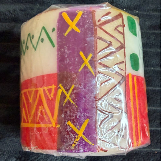 3" Hand-Made Fair-Trade Nobunto Pillar Candle From South Africa - Indabuko Multicolor Unique Design