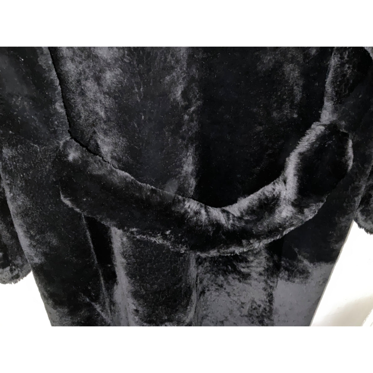 Black shearling sheepskin Double-Breasted Coat With Paisley Lining & Belted Back