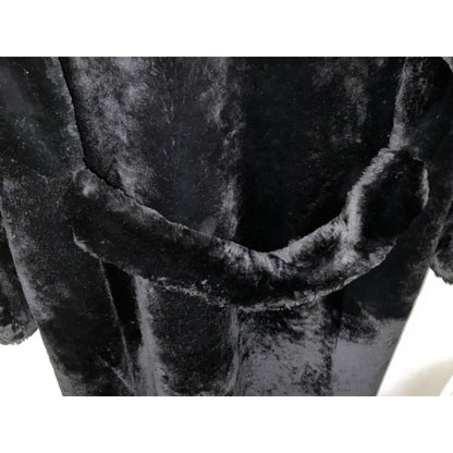 Black shearling sheepskin Double-Breasted Coat With Paisley Lining & Belted Back