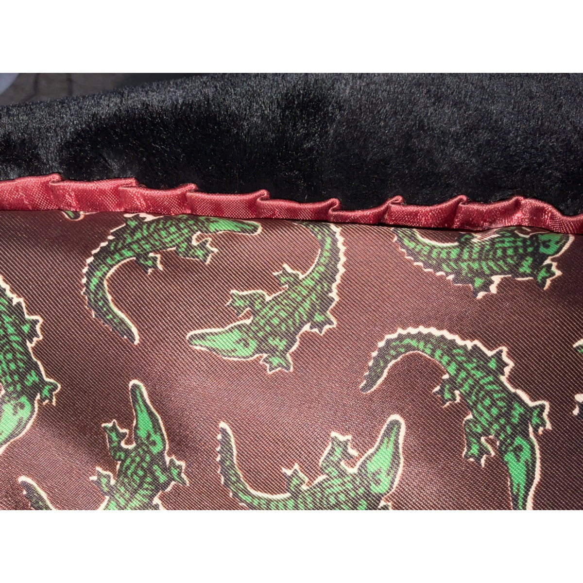 Black shearling sheepskin Double-Breasted Coat With Paisley Lining & Belted Back