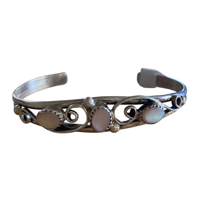 Native American Sterling Silver & Moonstone Cuff Bracelet With Swirl Design