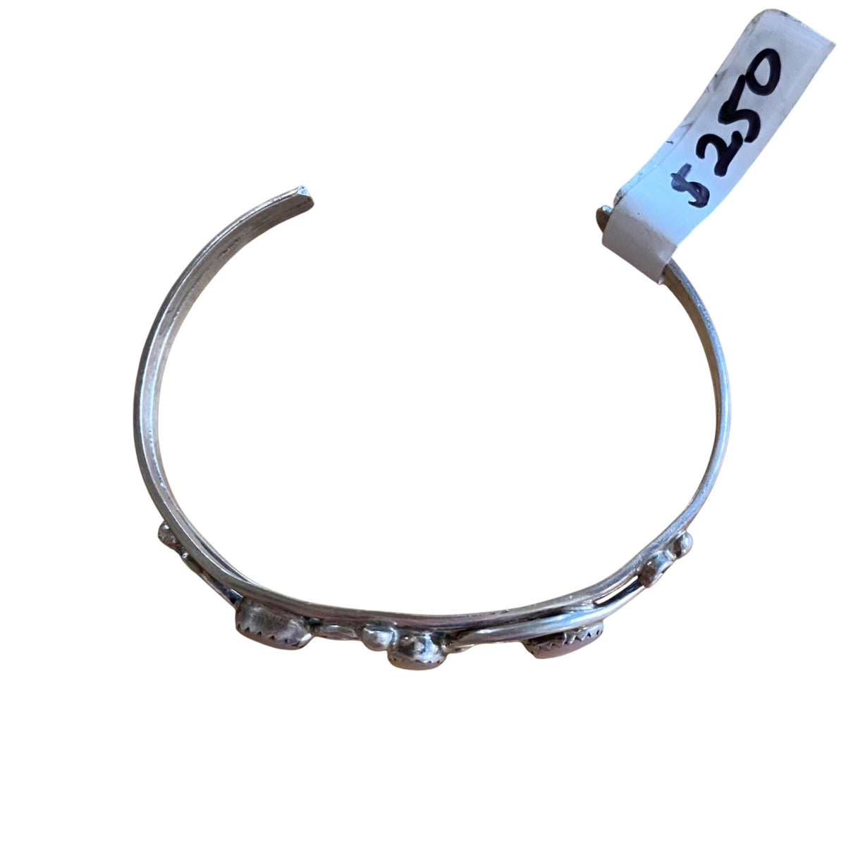 Native American Sterling Silver & Moonstone Cuff Bracelet With Swirl Design