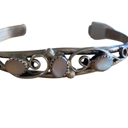 Native American Sterling Silver & Moonstone Cuff Bracelet With Swirl Design