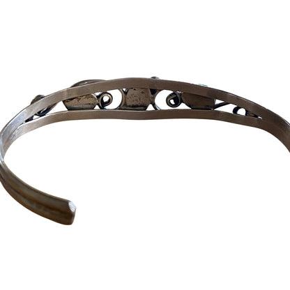 Native American Sterling Silver & Moonstone Cuff Bracelet With Swirl Design