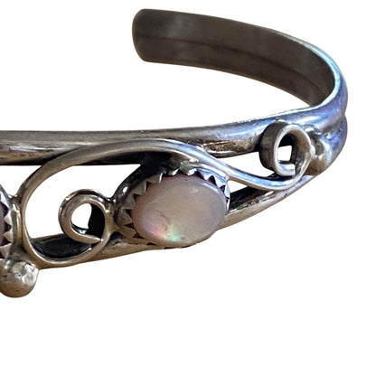 Native American Sterling Silver & Moonstone Cuff Bracelet With Swirl Design