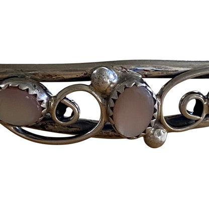 Native American Sterling Silver & Moonstone Cuff Bracelet With Swirl Design