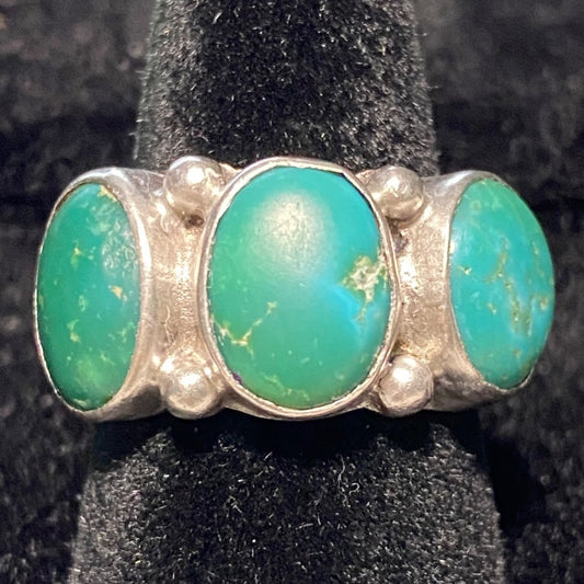 Ring Green Turquoise Size 6.5 Possibly Native Pawn Unmarked Vintage Jewelry Sterling Silver Tested