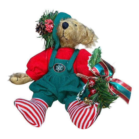 Santas Helper Mohair Teddy Bear By Debi Ortega - Festive Christmas Decoration With Green & Red Outfit & Accessories