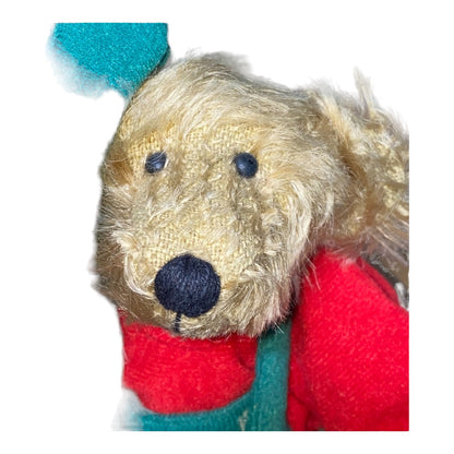 Santas Helper Mohair Teddy Bear By Debi Ortega - Festive Christmas Decoration With Green & Red Outfit & Accessories