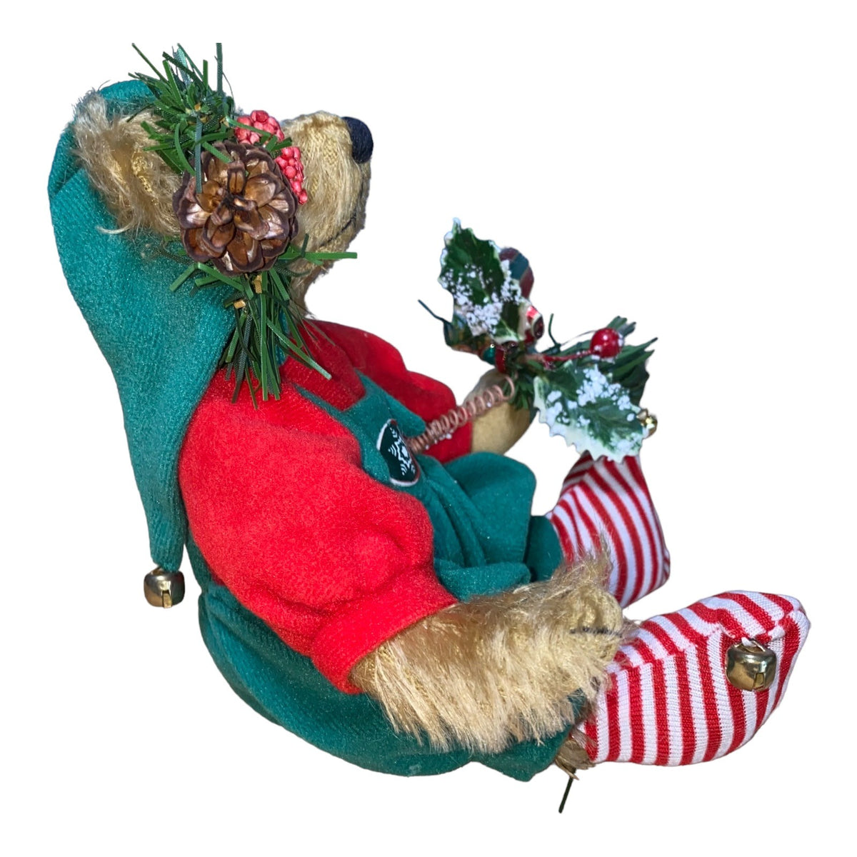 Santas Helper Mohair Teddy Bear By Debi Ortega - Festive Christmas Decoration With Green & Red Outfit & Accessories