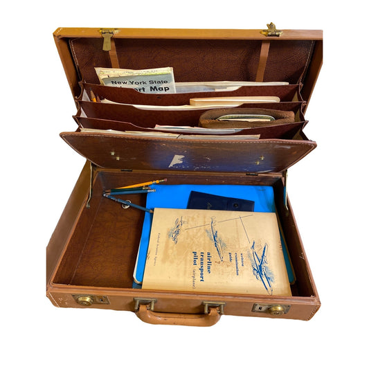 Vintage 1965 Aeronautic Engineer's Briefcase With Aviation Charts & Accessories
