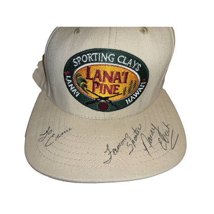 Lanai Pine Sporting Clays Hawaii Hat Signed By Nancy Ebert Beige Adjustable Strapback USA Made