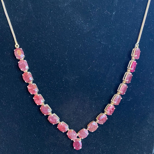 18” Necklace Gold over Sterling Silver 925 with Rubies Jewelry