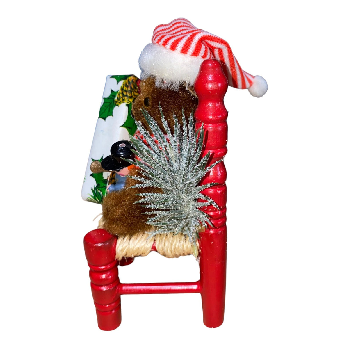 Handcrafted Teddy Bear Christmas Decoration On Red Chair With Festive Details