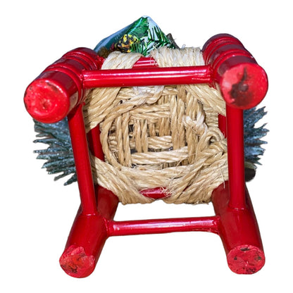 Handcrafted Teddy Bear Christmas Decoration On Red Chair With Festive Details