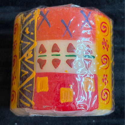 Hand-Made Nobunto Fair Trade 3" Indabuko Pillar Candle  Vibrant Multicolor African Pattern  Unique Artisan Design Imported From South Afric