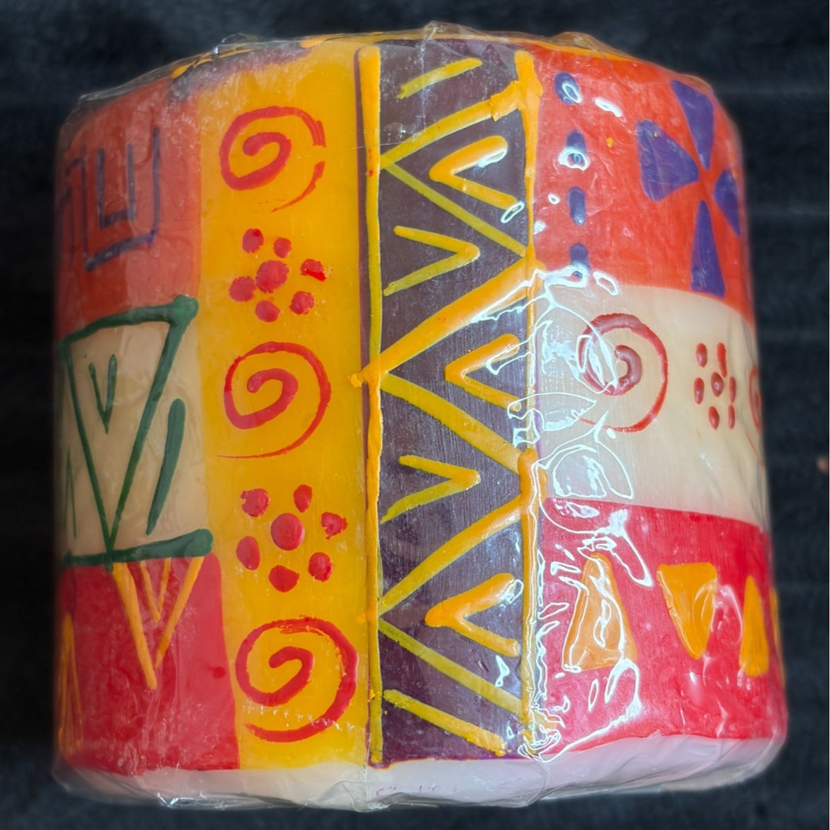 Hand-Made Nobunto Fair Trade 3" Indabuko Pillar Candle  Vibrant Multicolor African Pattern  Unique Artisan Design Imported From South Afric