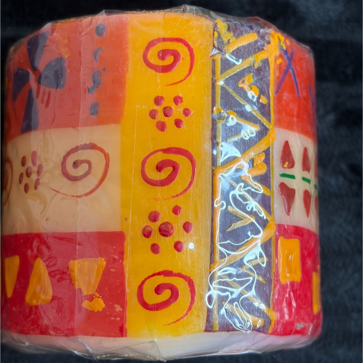 Hand-Made Nobunto Fair Trade 3" Indabuko Pillar Candle  Vibrant Multicolor African Pattern  Unique Artisan Design Imported From South Afric
