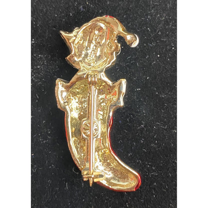 Gerry's Santa Cat Stocking Brooch Red White Gold-Tone Jewelry